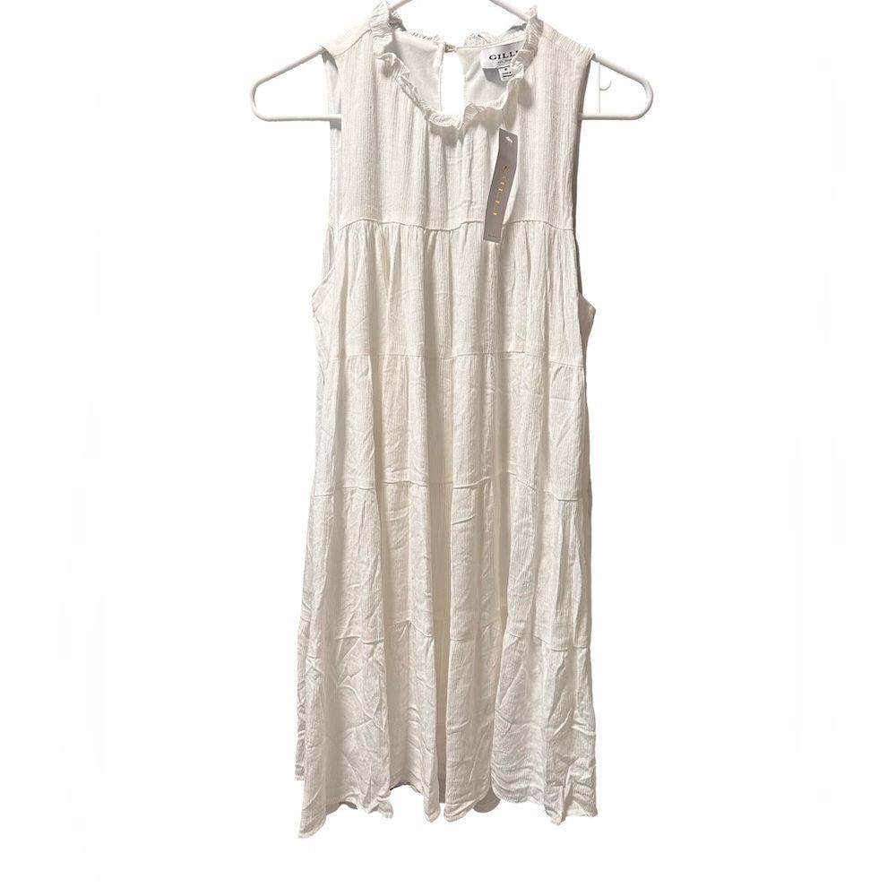 Gilli NWT Sleeveless Ruffle Neck Tiered Dress White Size Medium - Picture 2 of 6